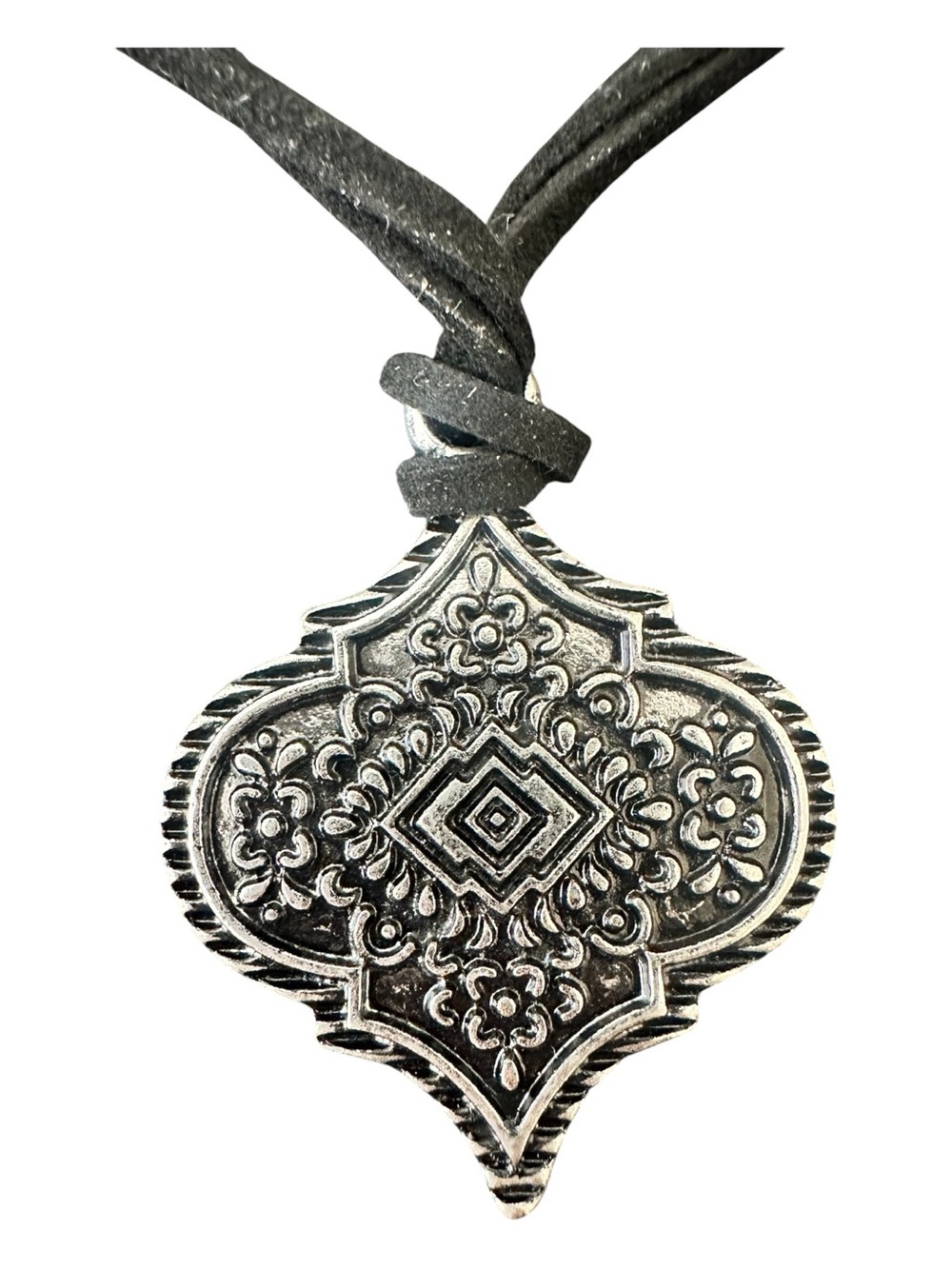 Express Black Suede Choker with Decorative Silver-Tone Pendant - Picture 2 of 4